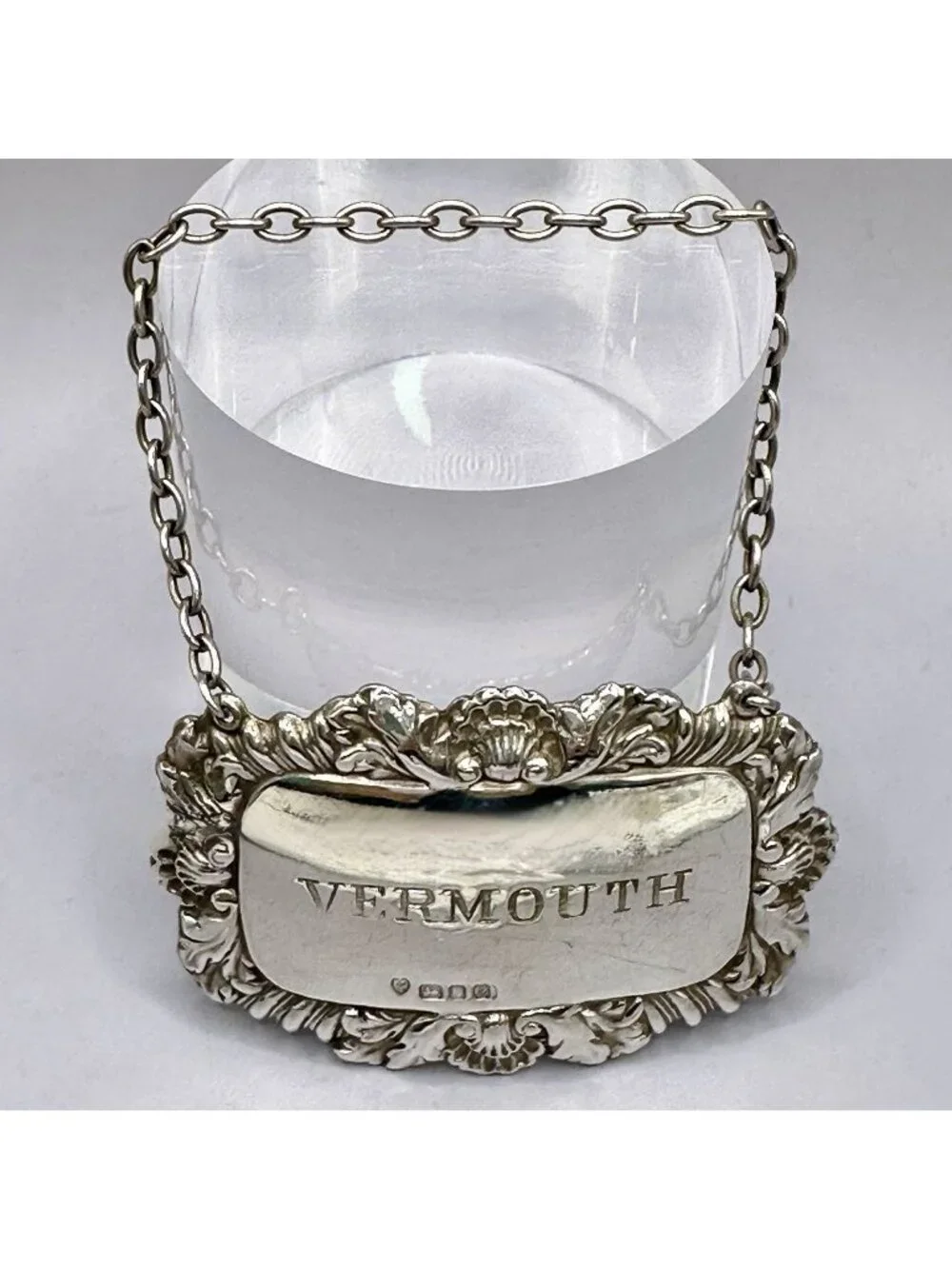 Vermouth Decanter Label Bottle Ticket Tag London 1965 DJS Sterling Silver
